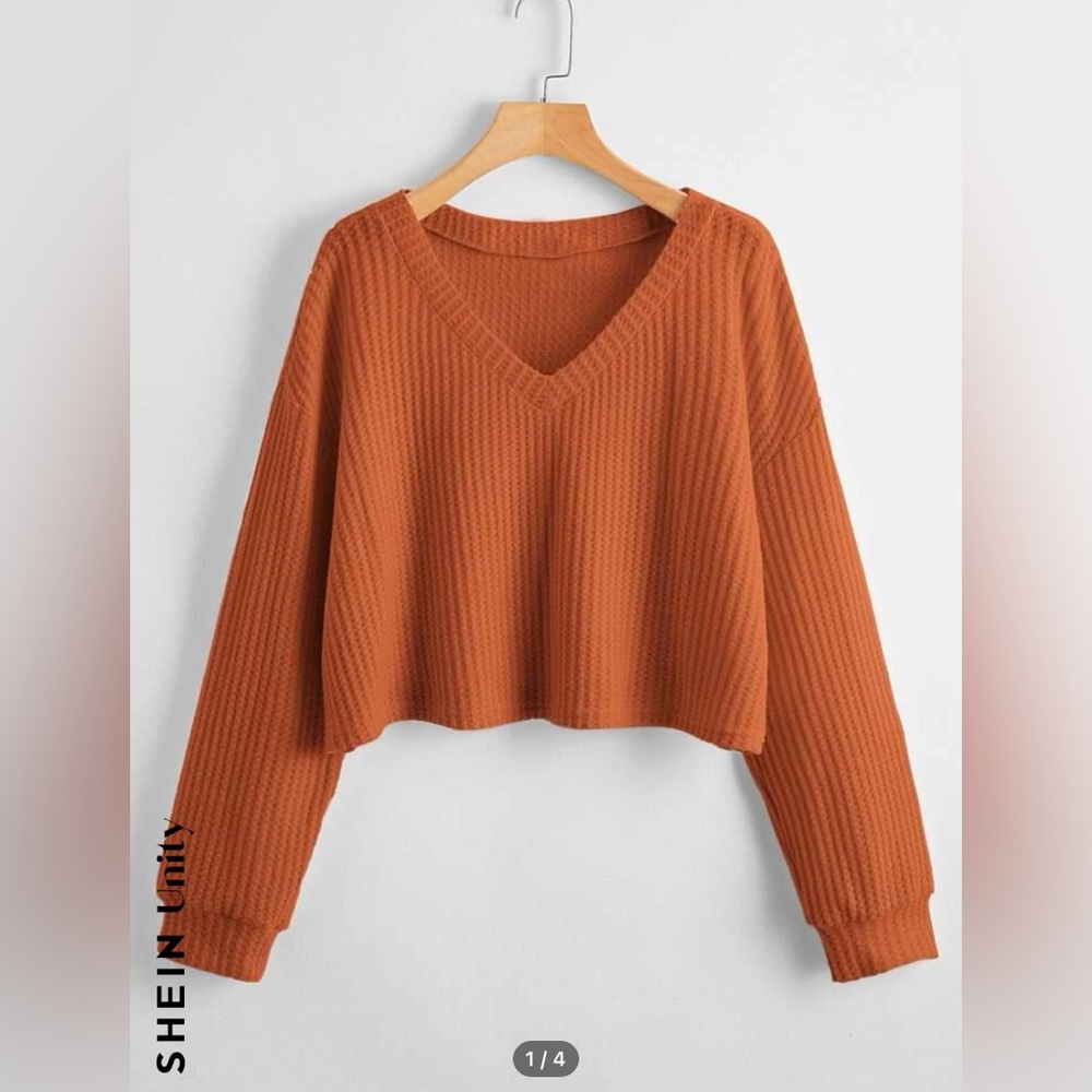 Plus Solid V-Neck Waffle Knit Tee